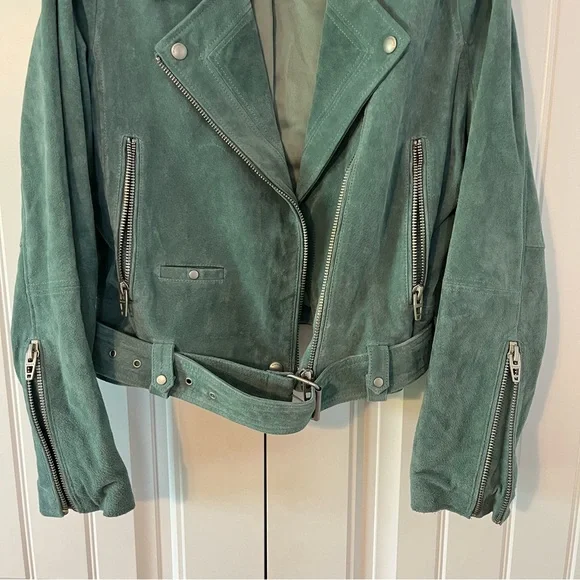 Blank NYC Suede Moto Jacket Sage Green Leather Size XL - Picture 11 of 15